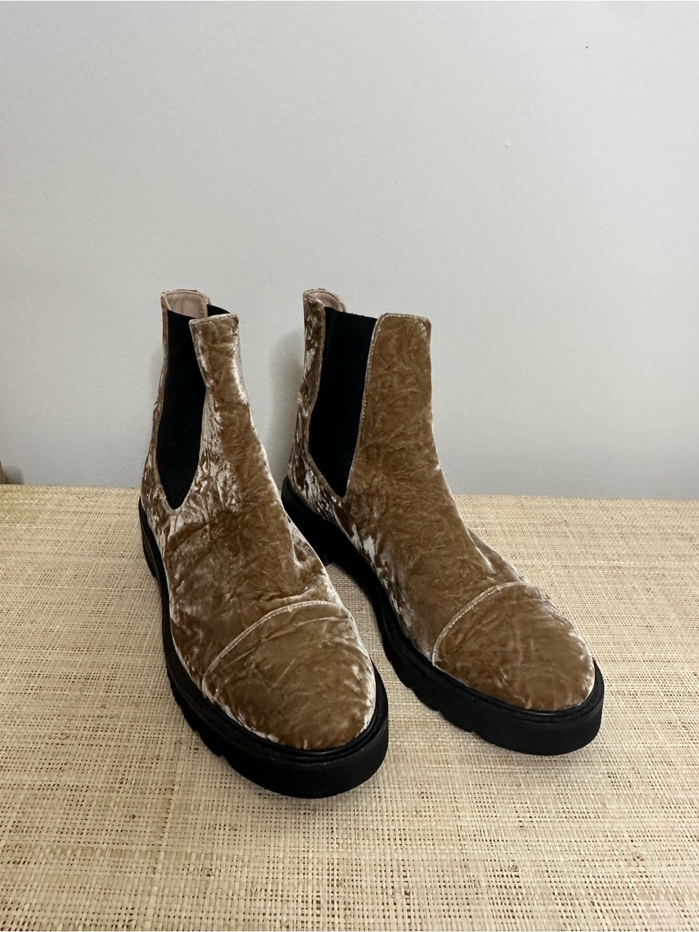 Stuart Weitzman Velvet Chukka Boots in Taupe